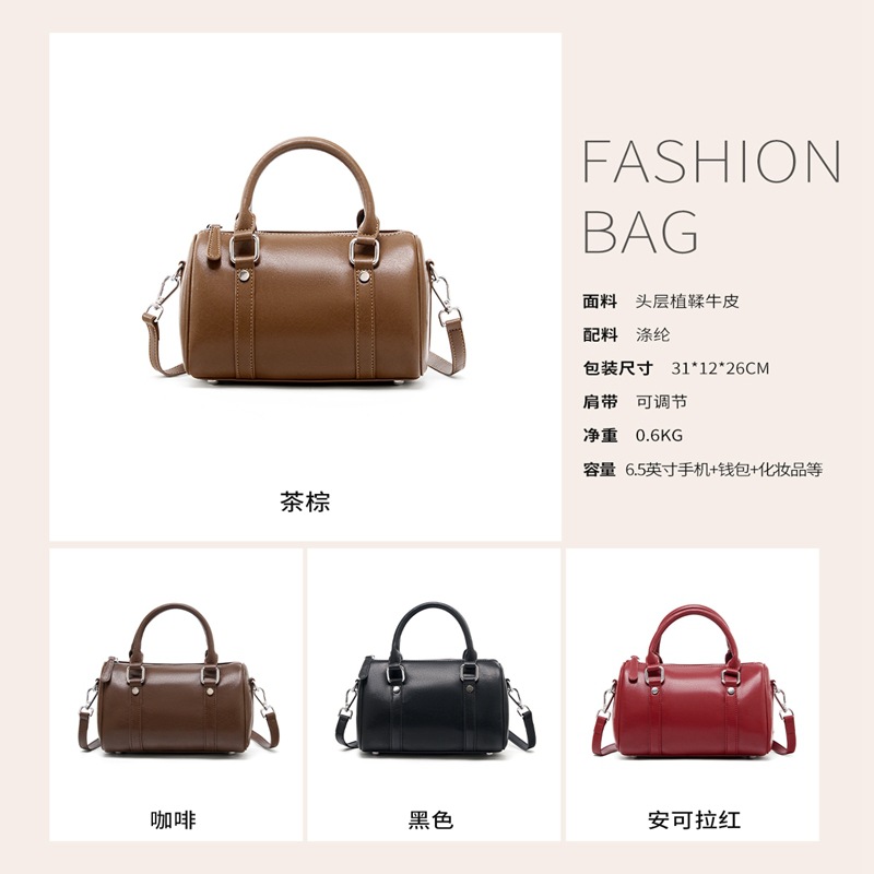 Boston Pillow Bag Top Grain Cowhide Leather Zipper Shoulder Bag Luxury Commuter Women's Small Handbag - Thumbnail 4