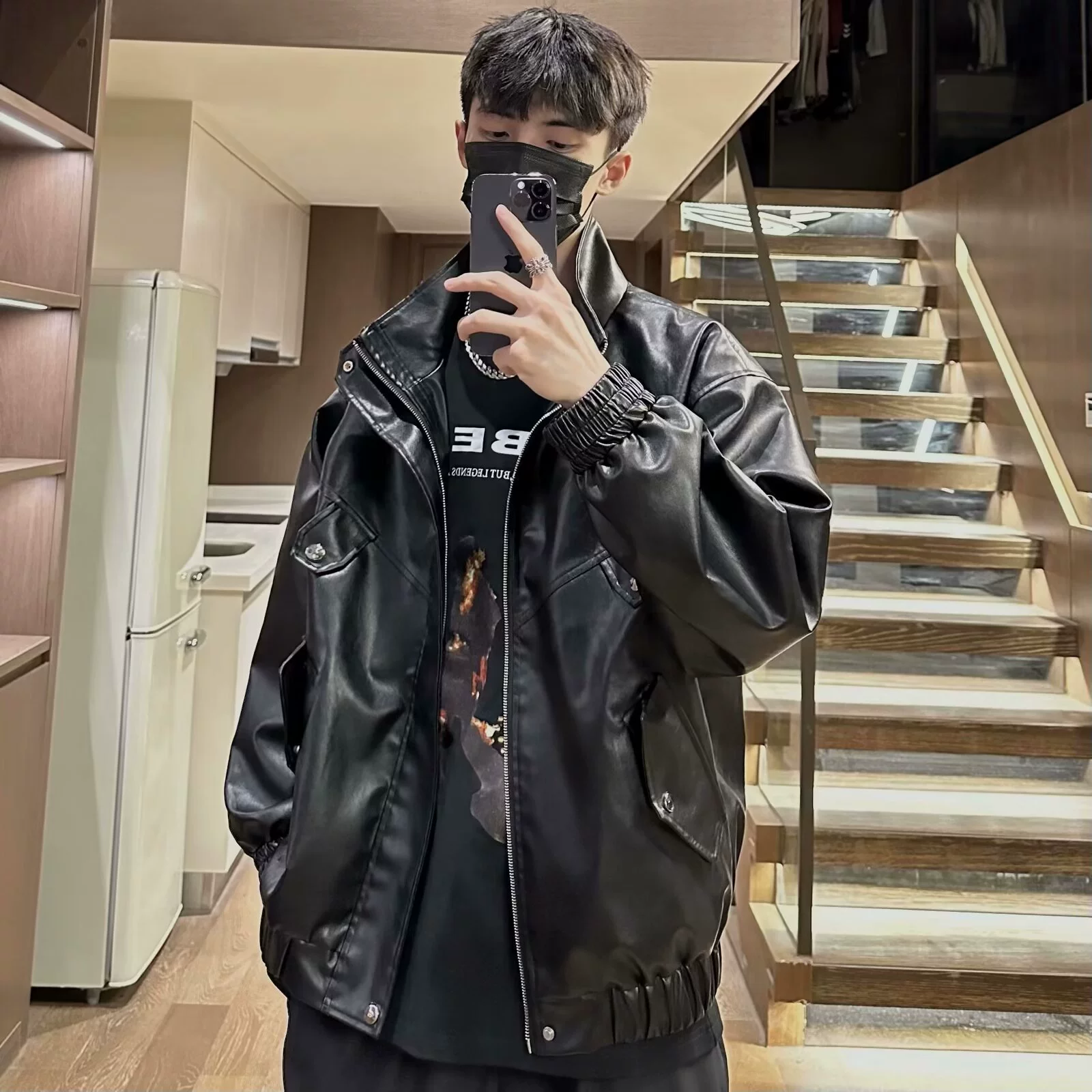 Мотоциклетный ветер кожаная куртка мужского пола Hong Kong Fengfeng Advanced свободная кожаная одежда осенний прилив хип-хоп High Street куртка