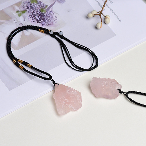 Natural Crystal Raw Stone Pendant Irregular White, Pink, Purple, and Yellow Crystal Raw Stone Pendant Necklace Accessory Wholesale
