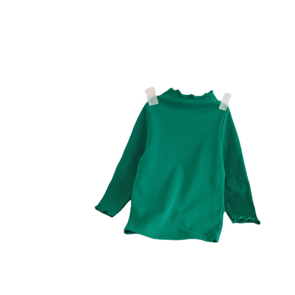 Camiseta de primavera y otoño para niñas de manga larga para niños medianos y grandes estilo occidental camisa de fondo engrosada oreja de madera superior contraste color todo partido camiseta