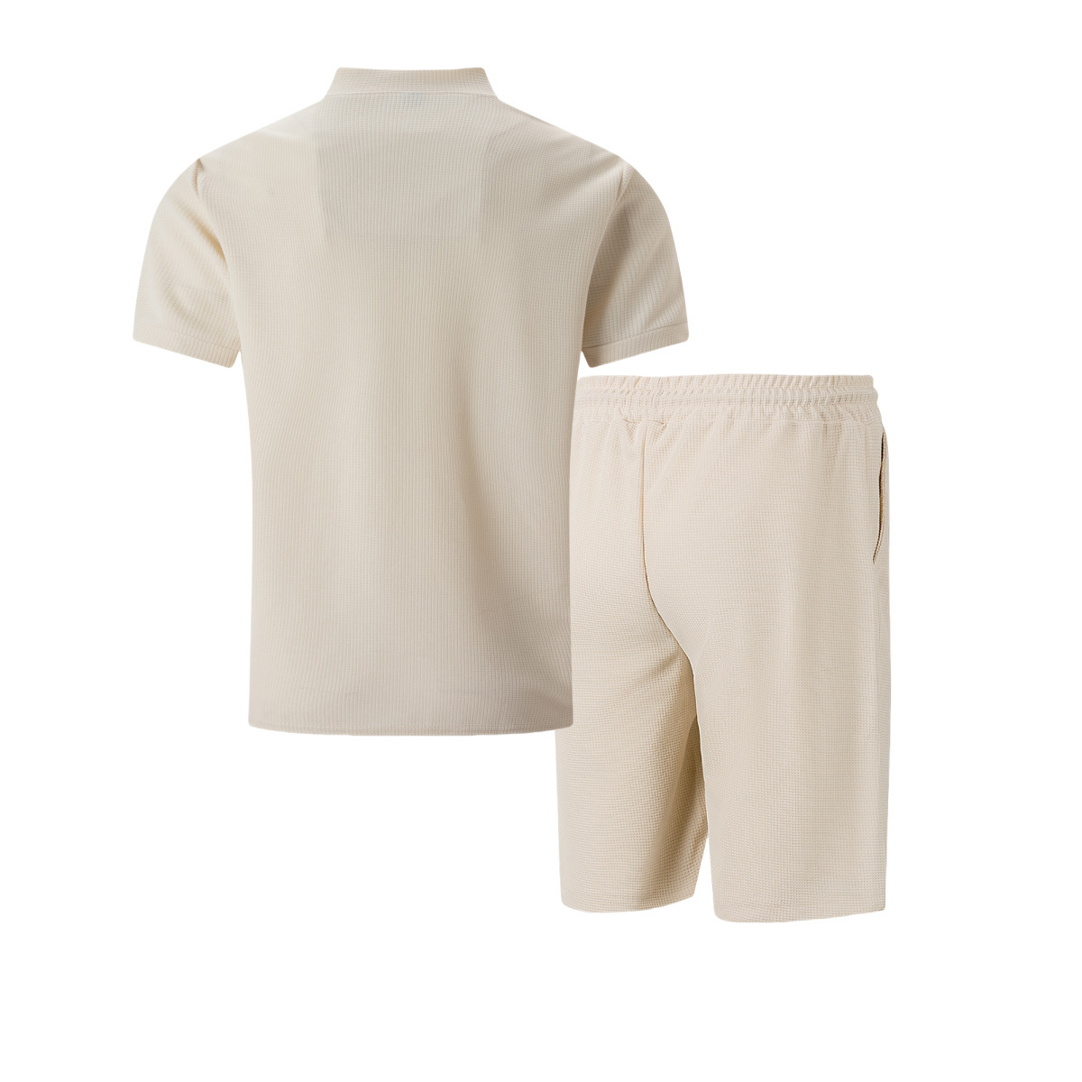 Men's Waffle Stand Collar Zip Set Casual Breathable Short Sleeve_voghion.com