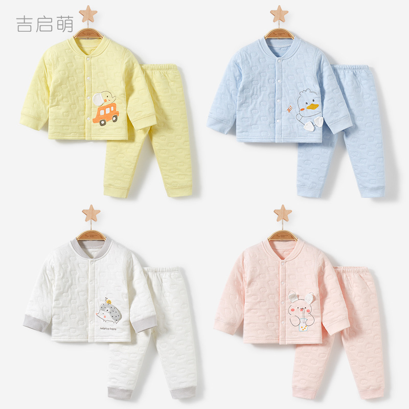 Bebé ropa de otoño pantalones largos otoño e invierno Bebé tocando fondo Delgado acolchado niños y niñas ropa dividida caliente traje de ropa interior para niños