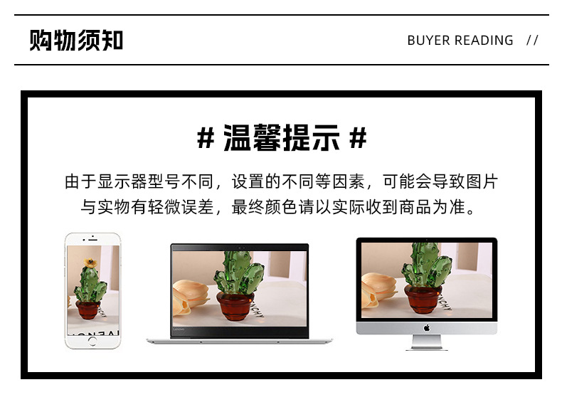 办公居家桌面摆件客厅装饰水晶工艺品创意现货仿真植物水晶仙人掌详情15