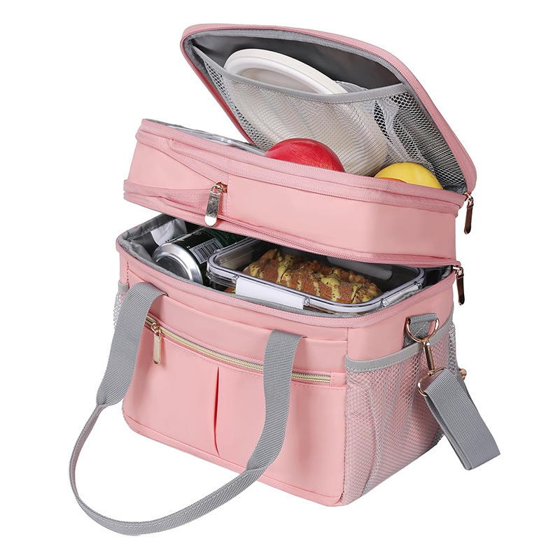 Amazon nueva bolsa de almuerzo de damas bolsa de almuerzo de doble aislamiento bolsa de almuerzo de damas expandible bolsa de almuerzo refrigerada a prueba de fugas