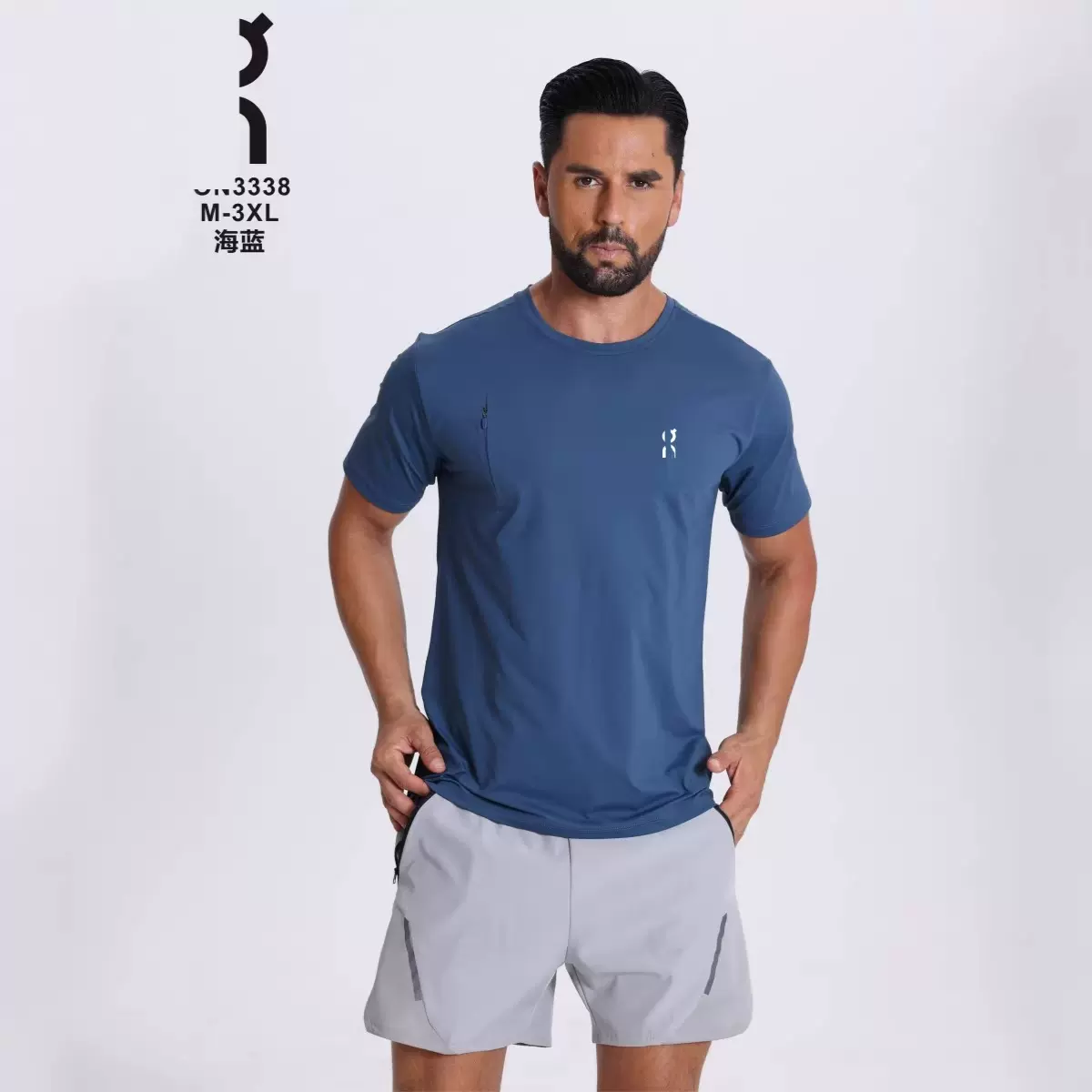 多色休闲速干运动短袖无缝圆领T恤衫冰丝透气隐形拉链袋爆款上衣