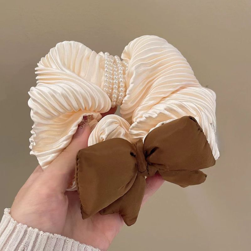 温柔珍珠串立体蝴蝶结褶皱大肠发圈女百搭可爱丸子头发绳气质发饰|undefined