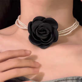 法式复古优雅温柔仙女气质花朵耳环耳饰珍珠锁骨链小众设计感项链