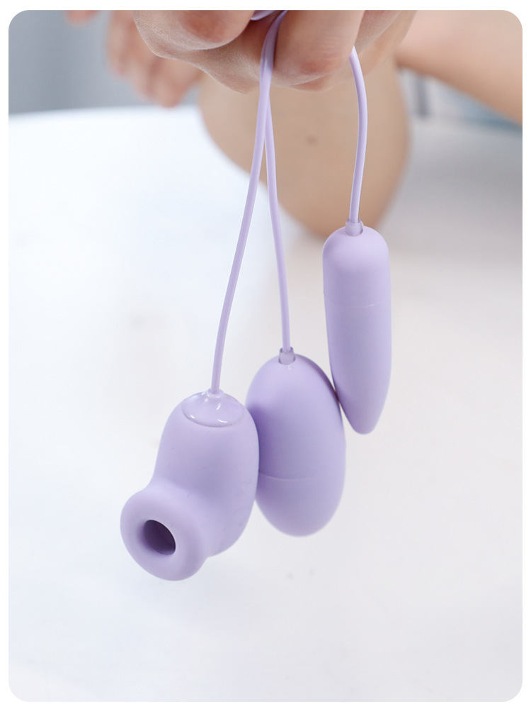 Sucking and Vibrating Egg Set with Wired Remote, Silicone and ABS, Purple — detail image 19