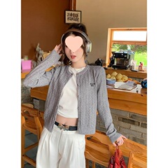 灰色麻花针织开衫外套女春秋慵懒设计感毛衣秋冬2025新款上衣
