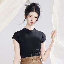夏季新款纯棉短款短袖T恤女新中式立领修身显瘦百搭国风设计气质