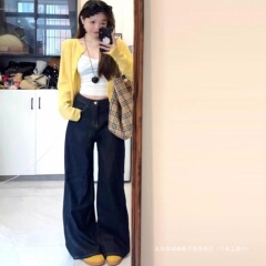 韓国風ミルクイエローツイストニットカーディガン、女性用初秋着用、新しいデザイン、西洋風の年齢を軽減するセーター
