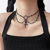 Black chain for key bag , choker with tassels, sexy short necklace