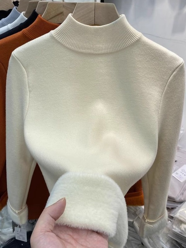 一体绒加绒加厚半高领针织衫毛衣女2025秋冬季新款内搭中领打底衫|undefined