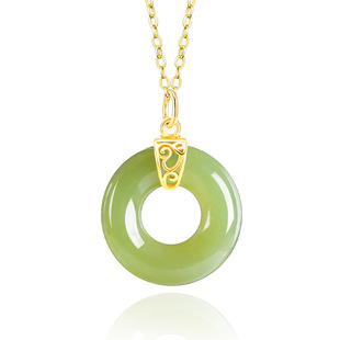 Natural old material Hetian jade jade jade safe buckle jade ring pendant genuine goods S925 silver jade pendant necklace women