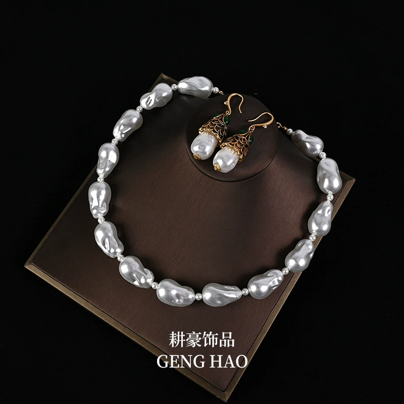 Комплект жемчуга из жемчужной подвески и сережек (GENG HAO), барочные жемчуга с позолоченным филигранным декором