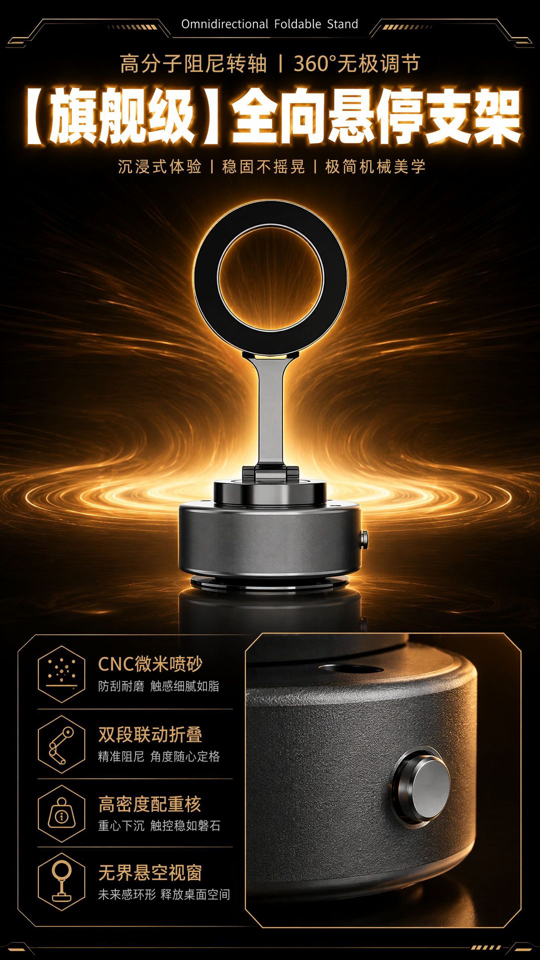 Vacuum electric suction new car phone holder, 360-degree rotating aluminum alloy magnetic car phone mount