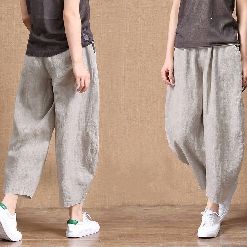 95% Cotton Women's Pants Summer Cropped Loose Thin Imitation Cotton-Linen Elastic Waist Wide-Leg Pants Retro Slimming Versatile Casual Pants 95% Cotton Women's Pants Summer Cropped Loose Thin Imitation Cotton-Linen Elastic Waist Wide-Leg Pants Retro Slimming Versatile Casual Pants
