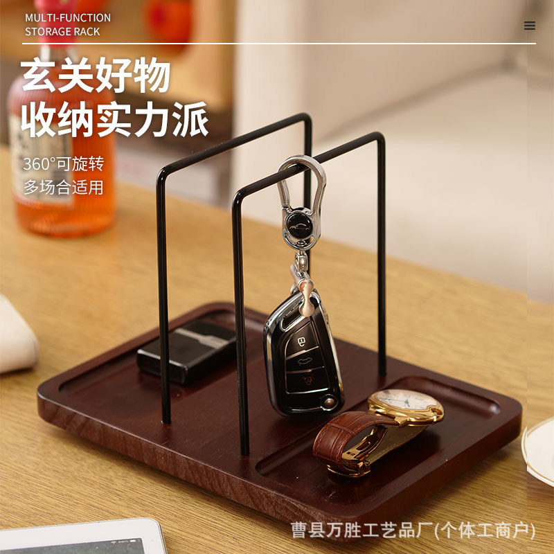 Wooden Rotating Tray Integrated Household Desktop Storage Tissue Rack Kitchen Spice Bottle Kitchen Paper Storage Rack