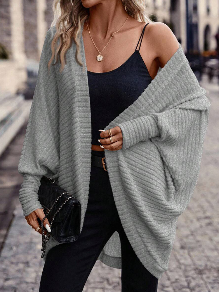 Women's Clothing V-Neck Knit Cardigan Sweater - Soft Loose Fit Long Sleeve Open Front Casual Pullover For Fall Winter (Black, Gray, Army Green)​_voghion.com