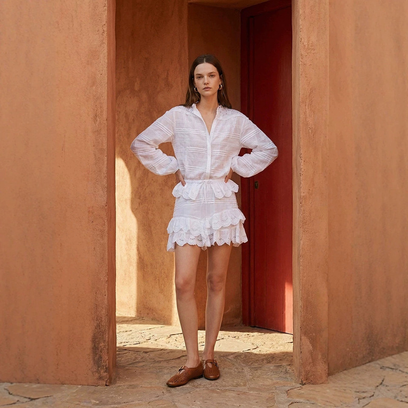 Shenzhen Nanyou 2026 French-Style Hollow-Out Set Bohemian Style Embroidered Shirt + Ruffled Skirt Pants Two-Piece Set Shenzhen Nanyou 2026 French-Style Hollow-Out Set Bohemian Style Embroidered Shirt + Ruffled Skirt Pants Two-Piece Set