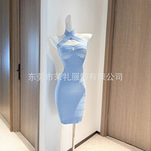 欧美2025跨境外贸纯欲风优雅抹胸露背修身连衣裙绷带裙