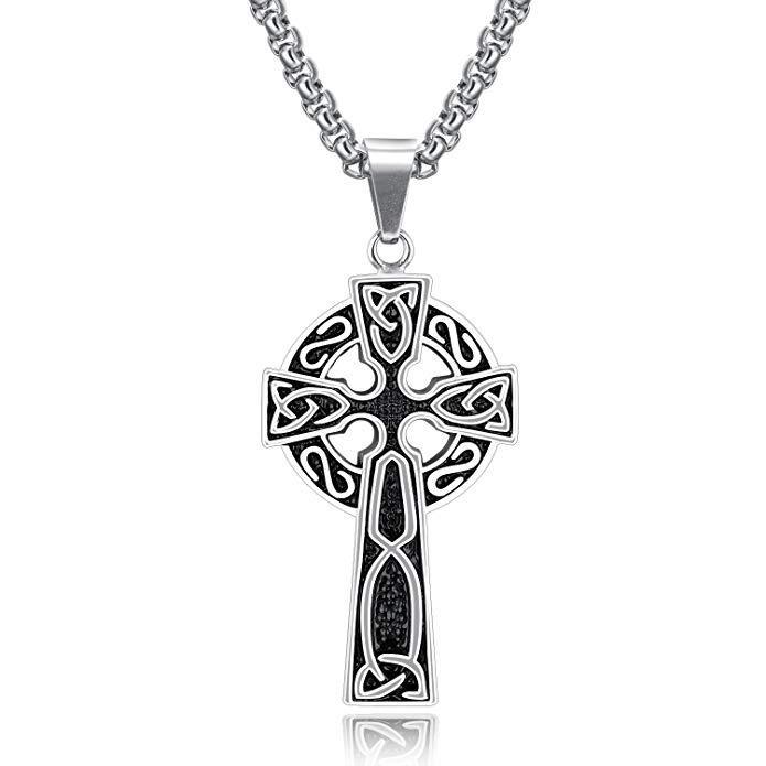 Uusi Celtic Cross -kaulakoru miesten henkilökohtainen titaaniteräsriipus_voghion.com