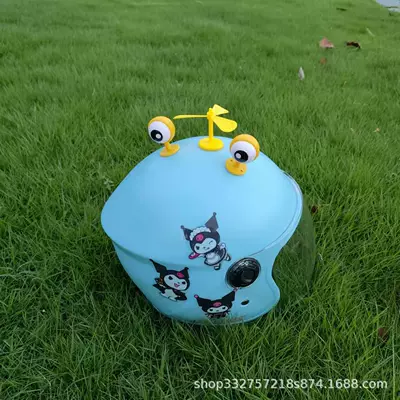 Motosiklet kaskı (dəbilqə) 3-13 years old battery car - lake-blue-culomi-transparent-long-mirror-yellow-eyes-yellow-windmill