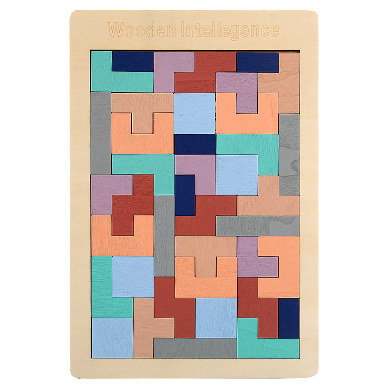 Wooden Tetris Variety Block Intelligence Accumulation Wooden Jigsaw Puzzle Puzzle Children's Early Education Educational Toys