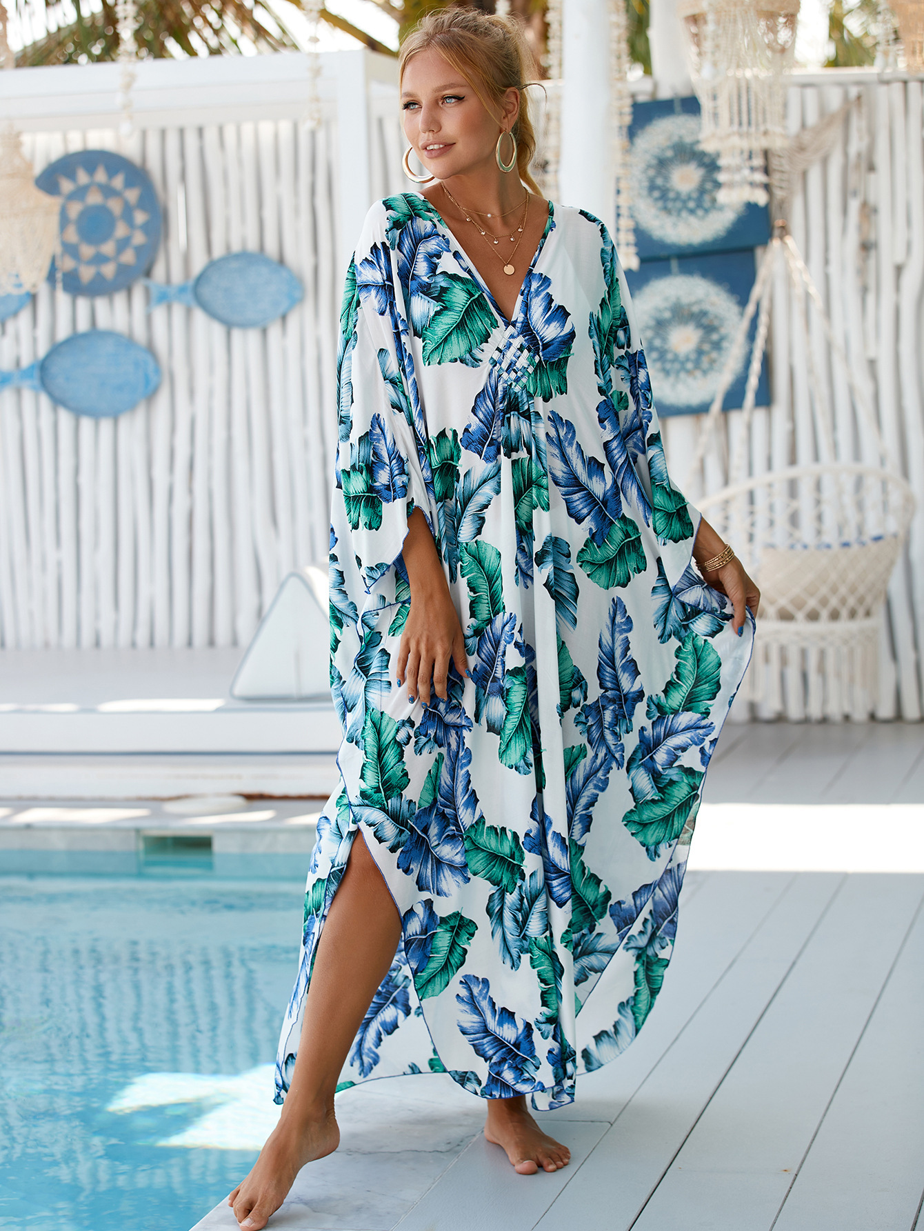 224g Weight Sunscreen Shirt Outerwear Type 3/4 Length Sleeve Sleeve Length Polyester Fabric Type Long Top Length V Neck Neckline Printing, Leopard Pattern Spring&Summer Season Women's Gender Vacation, Beach Style Women's Printing Leopard Vacation Beach Cover Ups 35