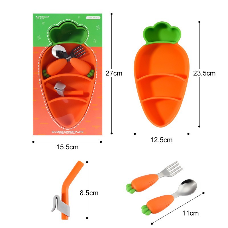 (Cross-border trading), carrot children's silicone creative dinner plate for supplementary food for mother and baby, tableware for baby, set 5
