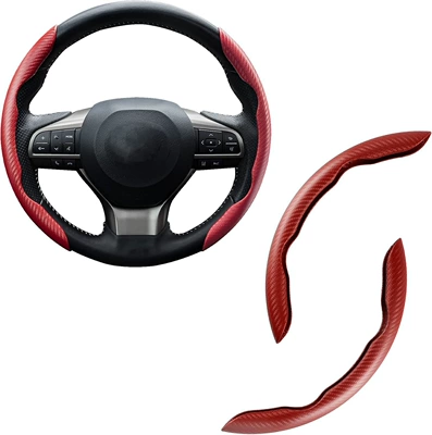 Wheel Clip-On Racing-Grade Carbon Fiber Steering wheel cover - carbon-fiber-pattern-red-2-pack-38cm