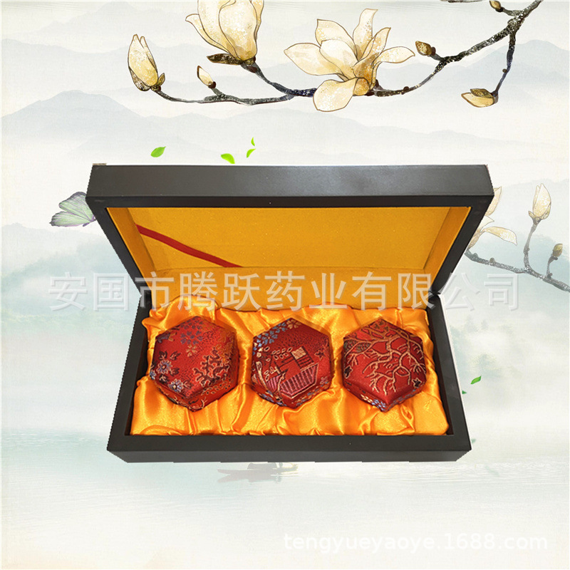Hexagonal Brocade Gift Box Red Yellow Satin Lined Acrylic Empty Display Case for Herbal Honey Pills quality and texture