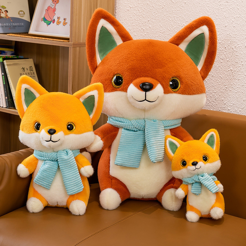 跨境新款围巾小狐狸毛绒玩具仿真狐狸玩偶娃娃机兑换女孩生日礼物