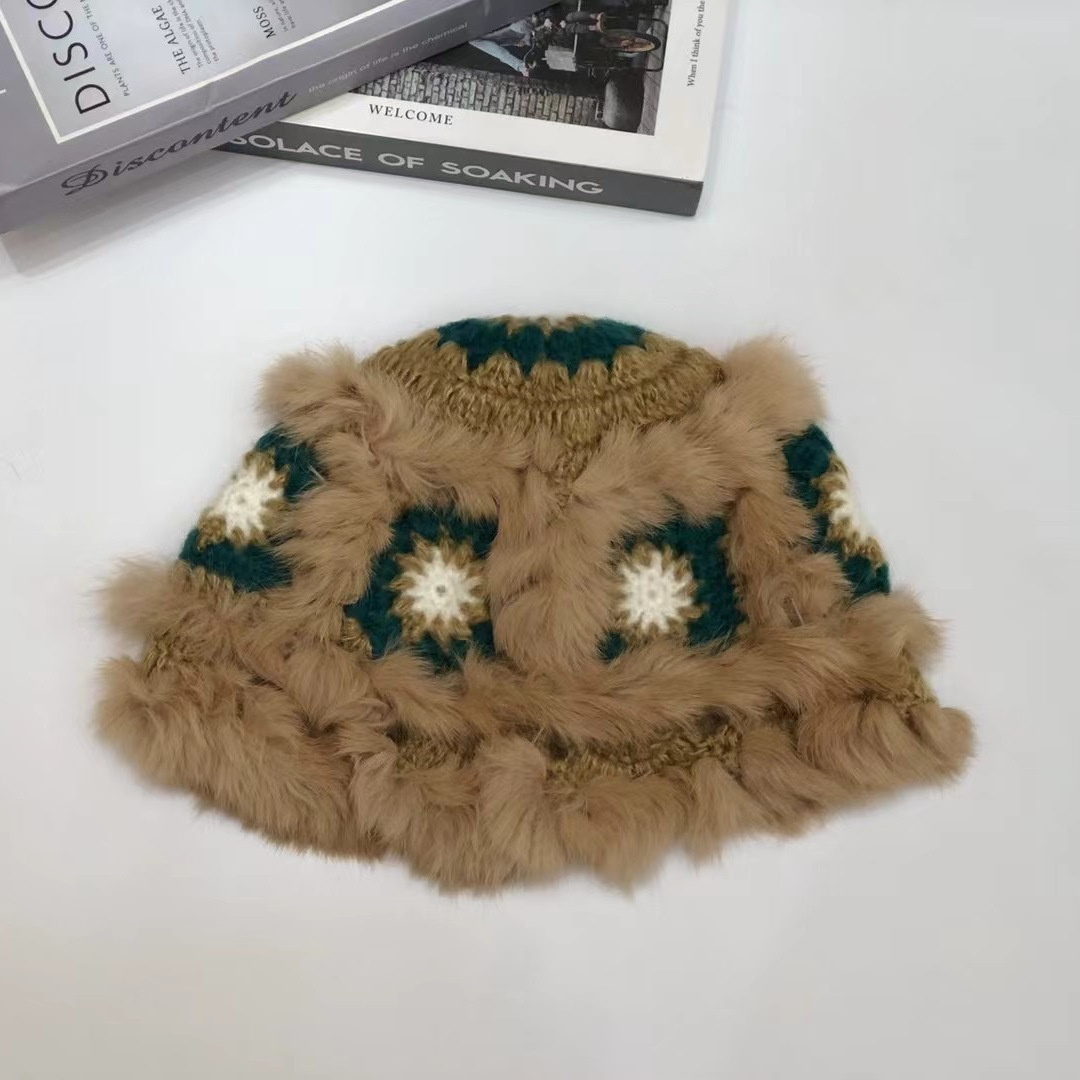 갈색 녹색 꽃 사자 모자