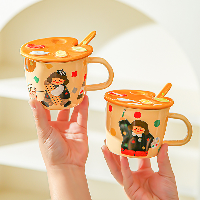 Paleta fresca de cómic chica taza de oficina de alto valor con taza de agua cubierta regalo de cumpleaños