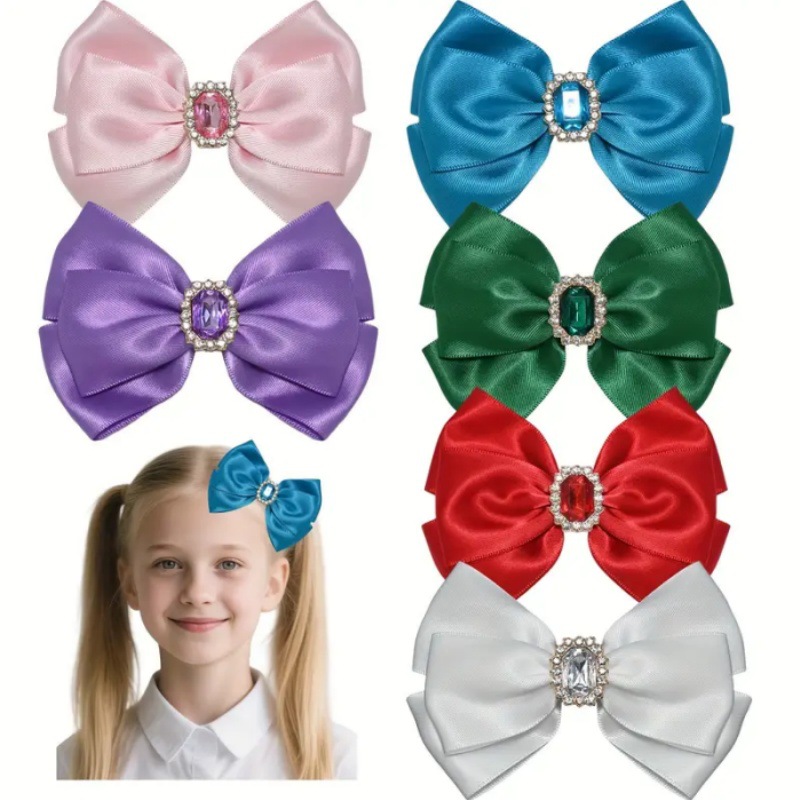 New Satin Ribbon Multi-Layered Bow Ribbon Diamond Hairpin Cross-Border Amazon Versatile Sweet Women's Hair Accessories Hairpin