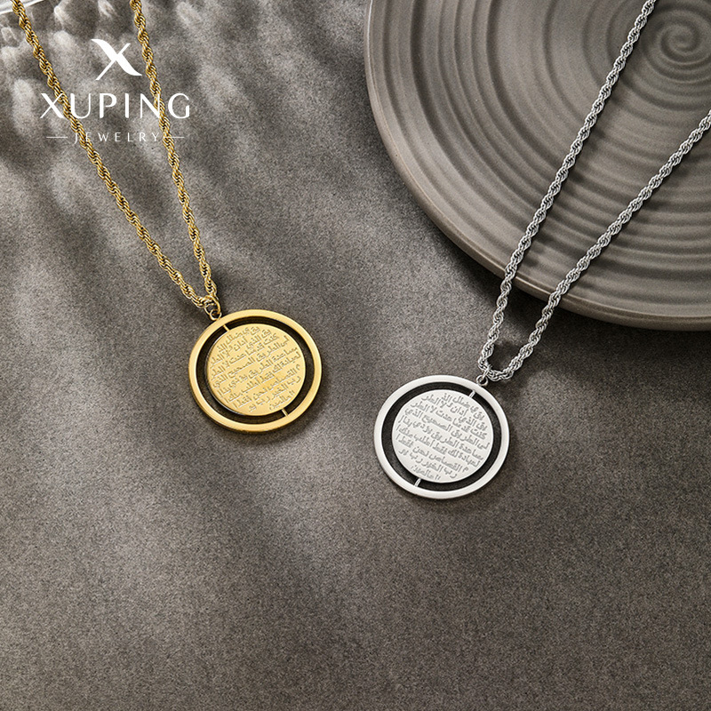 Nuevo collar geométrico redondo de acero inoxidable de Xuping, collar con letras personalizadas para hombre, estilo europeo y americano.