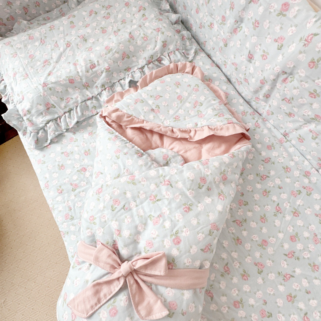 Ins Fresh Style Pastoral Floral Cotton Bed Cover Bed Cover Bed Cover for Newborn Baby Detachable and Washable Lace Pillow
