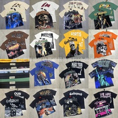 アメリカのトレンドストリートGDハイストリートカジュアルルーズラウンドネックTシャツプリントダメージ半袖外国貿易クロスボーダー既製夏