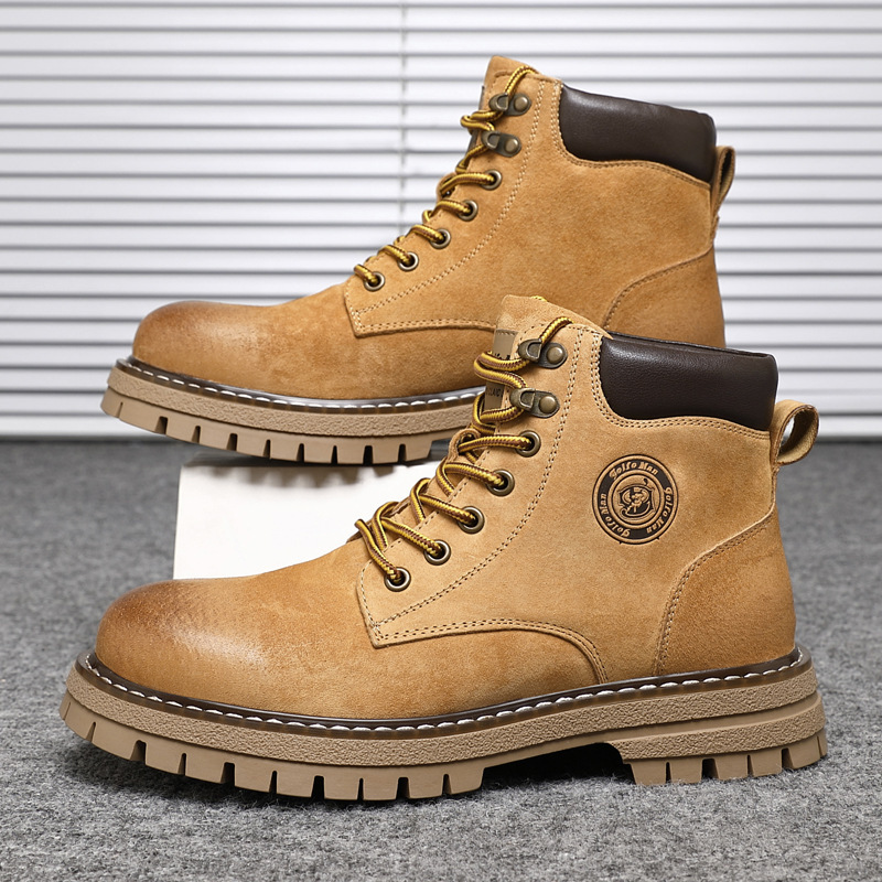 Boots Men's Genuine Leather High-Top British Style Short Boots Winter Retro Workwear Hiking Boots Men's Outdoor Knight Boots