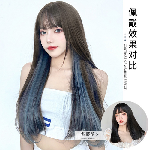 One-piece single card ear hair dyeing piece BB clip colorful Urasa gradient straight hair piece high temperature silk wig piece