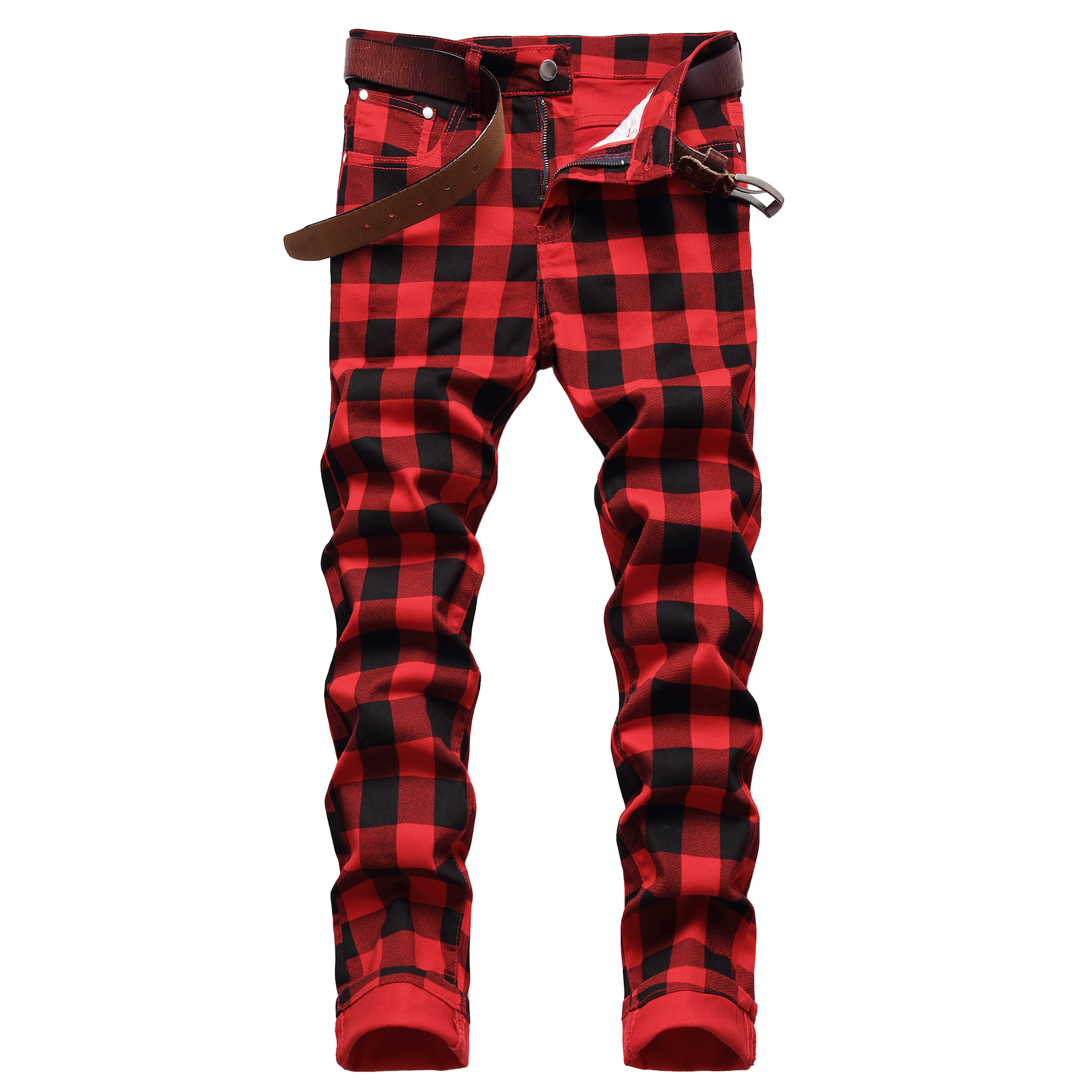 Original European British Style Slim Fit Stretch Jeans Plaid Printed Fashion Men's Trendy Jeans Trousers_voghion.com