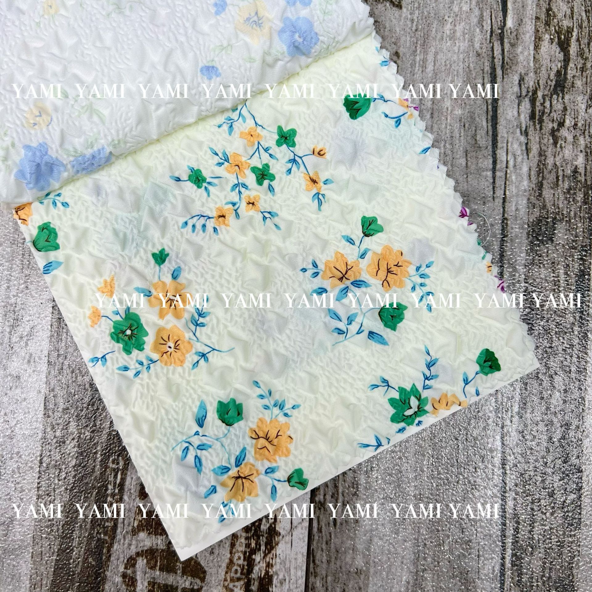 Suministro directo de fábrica burbuja crepé tela de impresión pequeña floral verano vestido camisa de impresión jacquard poliéster