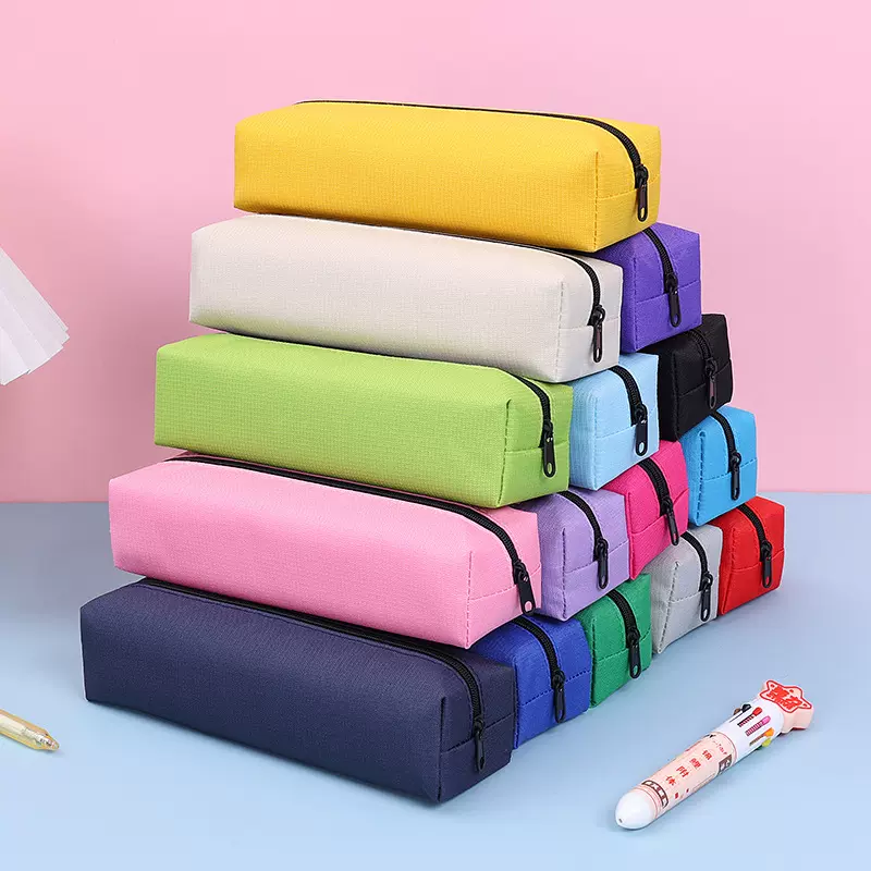 爆款纯色笔袋八角简约文具盒学生大容量文具笔袋高级感定制文字