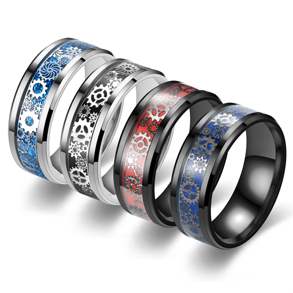 Casual Simple Style Gear Titanium Steel Enamel Couple Rings display picture 1