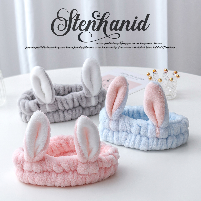 Nueva celebridad de Internet Corea del Sur cara máscara maquillaje lindo orejas conejo felpa banda pelo borde ancho