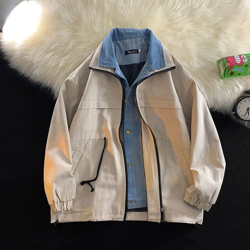 Men's faux double-breasted denim jacket, early spring and autumn, niche design sense, American workwear, casual top clothing