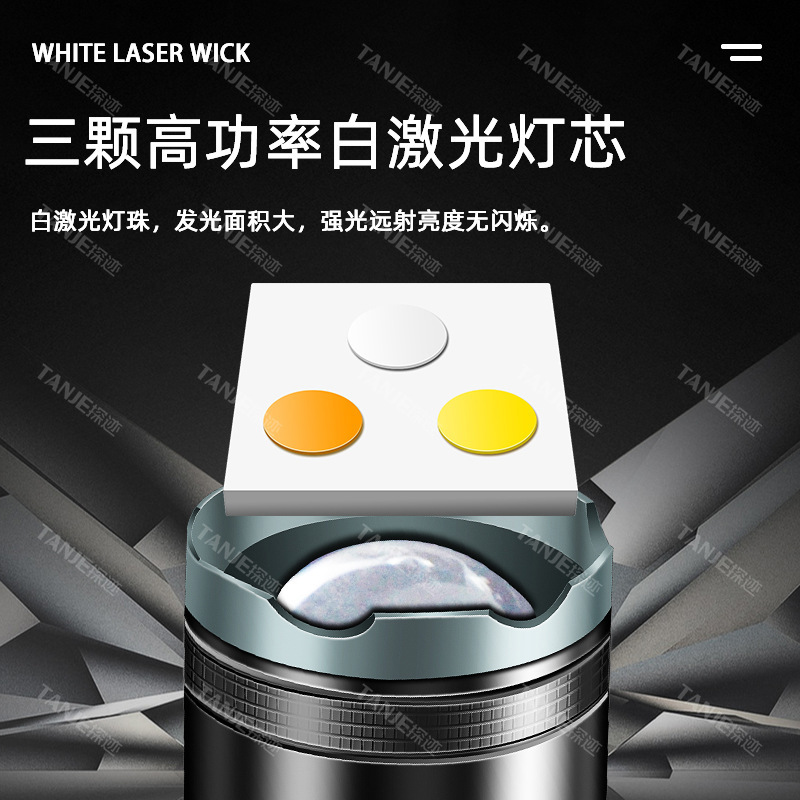 超高輝度アルミニウム合金大型懐中電灯強力な光 3 色充電式屋外キャンプランプ戦術的な白色レーザー多機能長距離|undefined