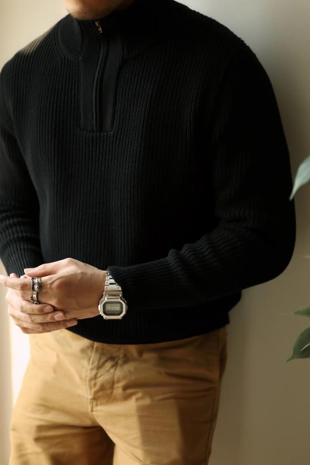 Half Zip Stand Up Collar Sweater, Men's Autumn And Winter Knitted Sweater, Thread Sweater, Hoodie Trend_voghion.com