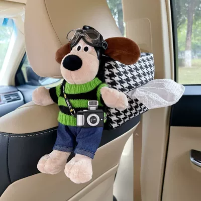 Car Decoration Ornaments, Car-Mounted Tissue Box, Hanging Type, Cute Dog-Themed, Creative In-Car Tissue Box (Car tissue box/set) - green-and-black-pattern-jeans-without-shoes-black-camera-black-paper-box